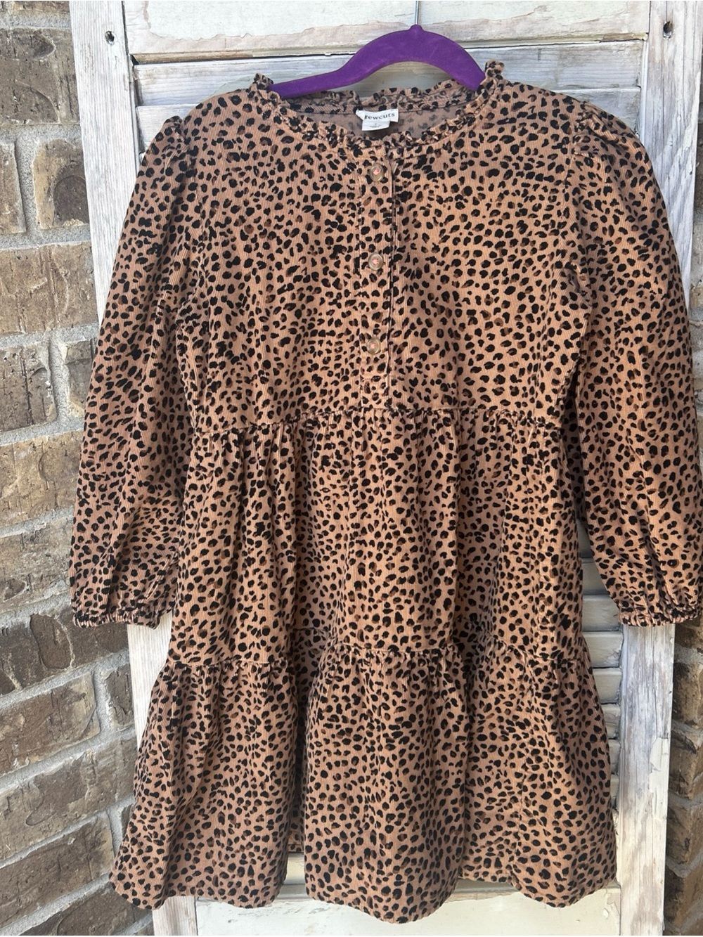 Crewcuts Girls Size 7 corduroy Leopard Print Long Sleeve Dress excellent used co